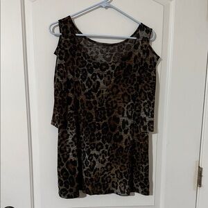 Leopard Print Cold Shoulder Top